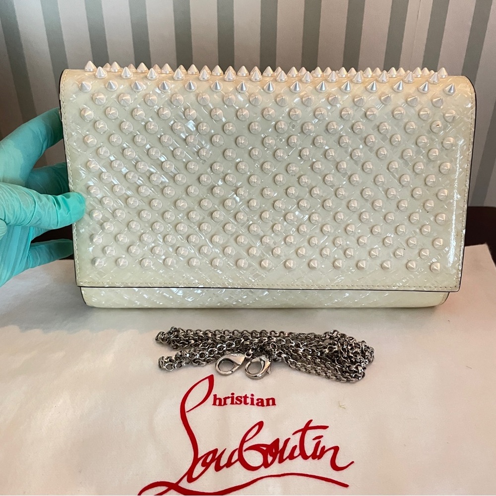 Christian Louboutin White Spiked Clutch or Crossbody with  Dust Bag